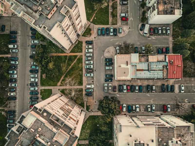 Aerial view of an apartment complex with shared parking areas for an ALTA land survey in Clarksville Tennessee