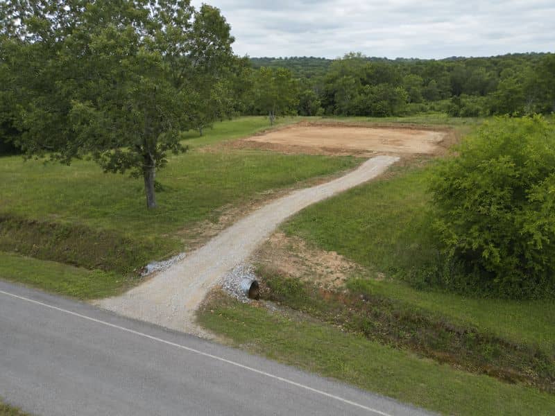 Topographic survey view of a planned driveway culvert and building pad in Clarksville Tennessee