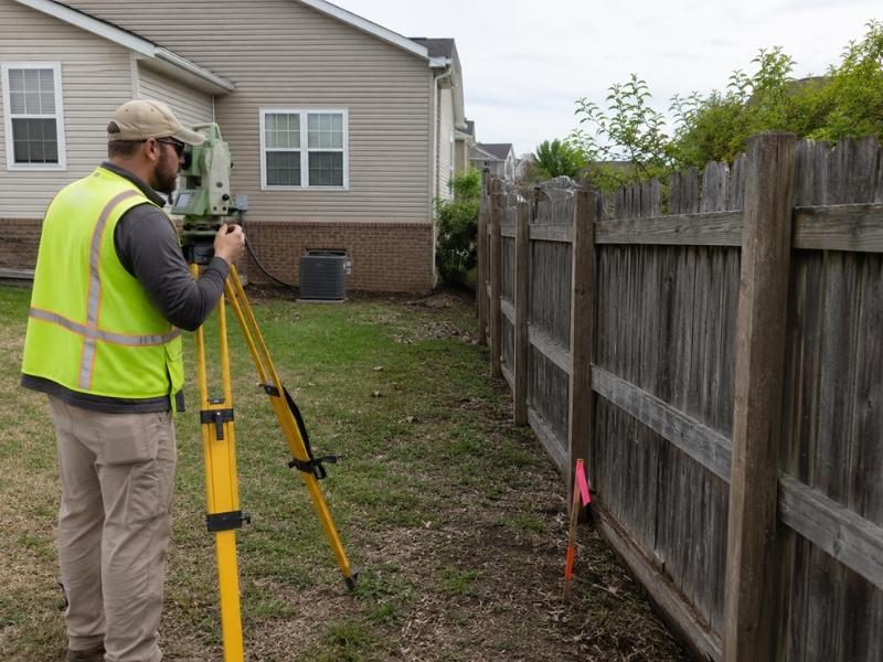 Property Survey in Clarksville TN checking an old residential fence against the property boundary